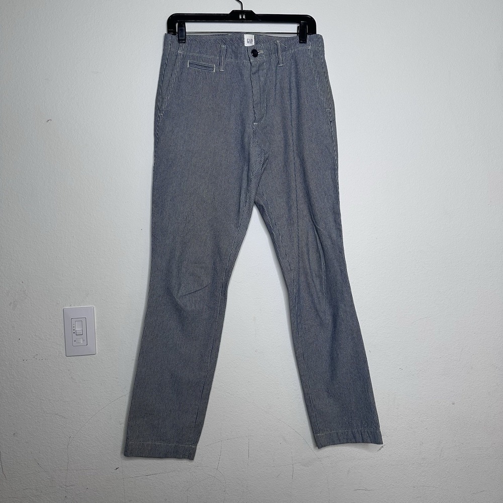 Gap Unisex Size 30 x 32 Slim Ankle Navy White Pinstriped Pants Office Cotton